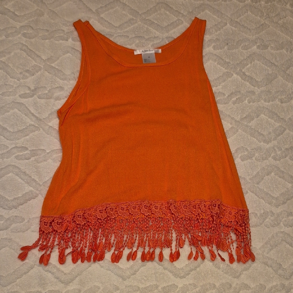 K Jordan Orange Tank Top with Fringe